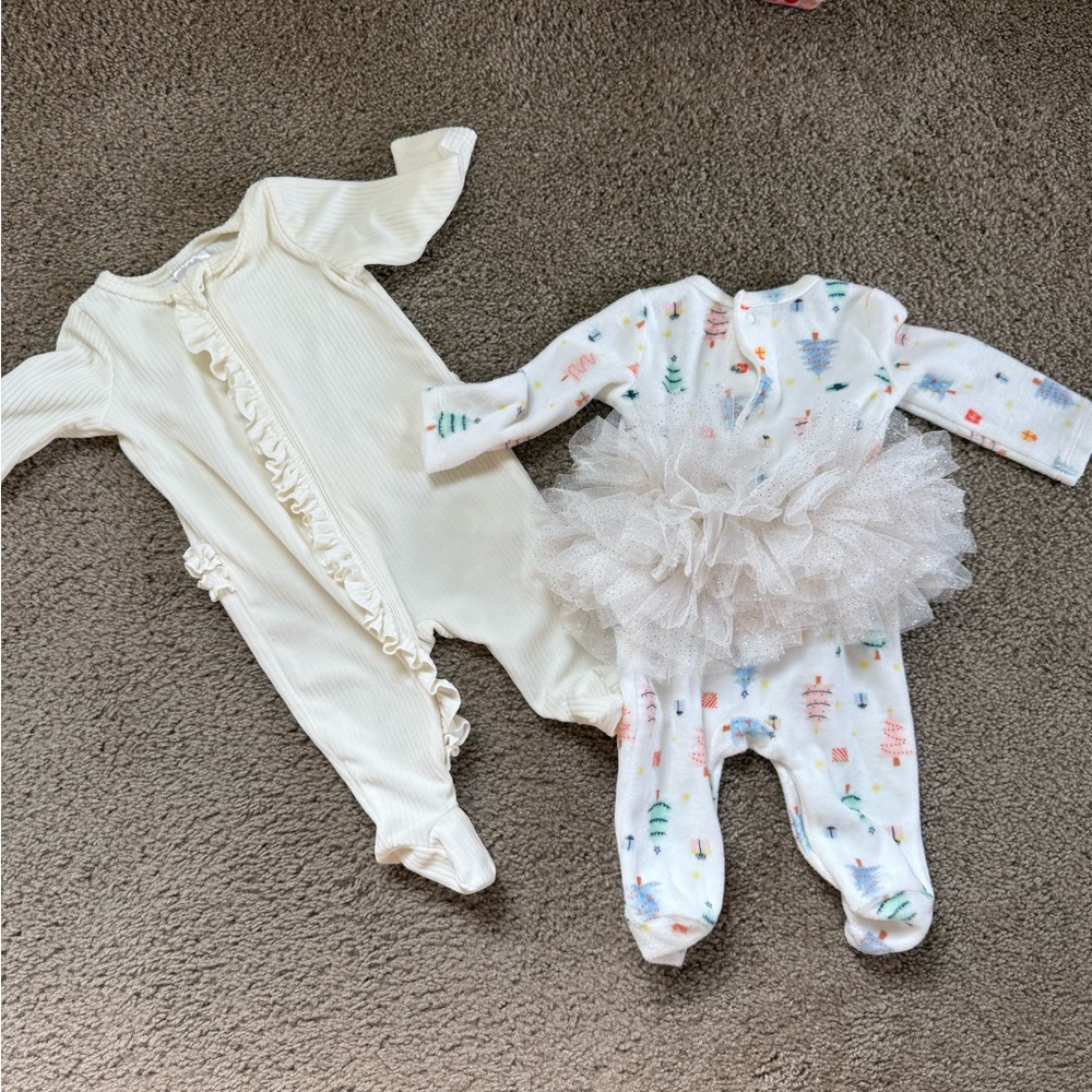 2-Piece Winter Outfit Set for Baby Girl (0–3 Months) – Cream & White